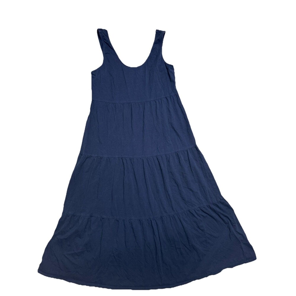 J. Crew Striped Tiered Maxi Dress Womens Medium Navy Sleeveless Sundress‎ Peplum